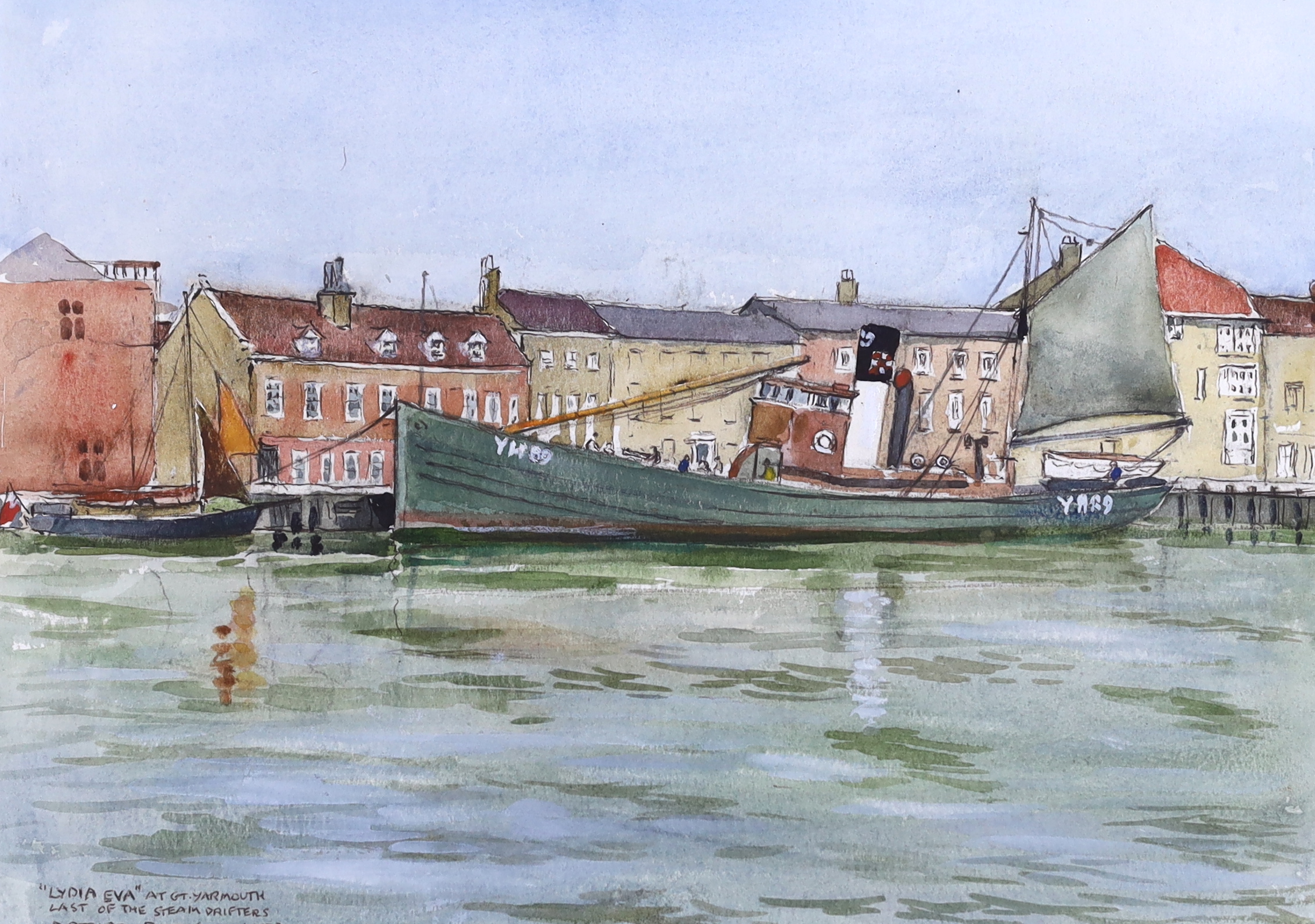 Arthur Barkway (act. 1964-1970), watercolour The Great Yarmouth steam drifter Lydia Eva YH89, the last working steam drifter, inscribed, signed and dated 1973, 24 x 34cm